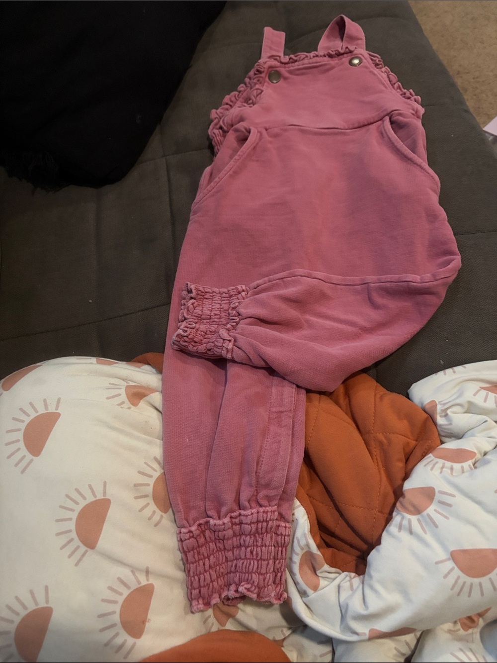 B63 L’oved Baby Kids Pink Ruffle Overalls, 12-18 see all pics
